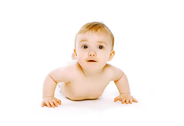 Baby crawls on a white background — Stock Photo, Image