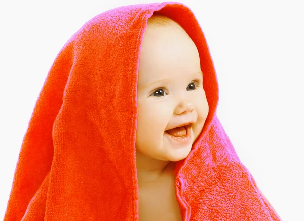 Feliz bebê e toalha — Fotografia de Stock