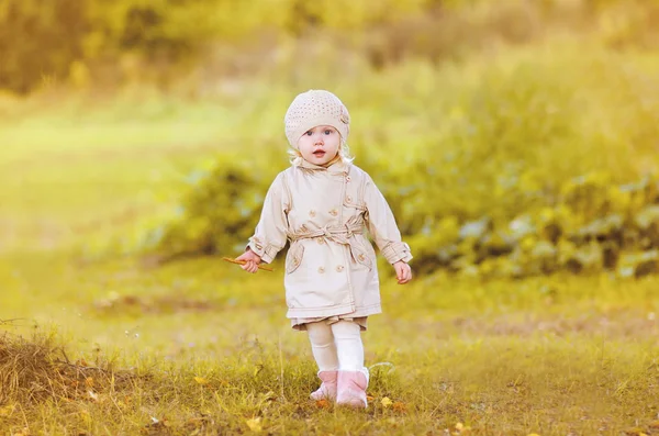 Little girl child walking in autumn day — Stock Photo, Image