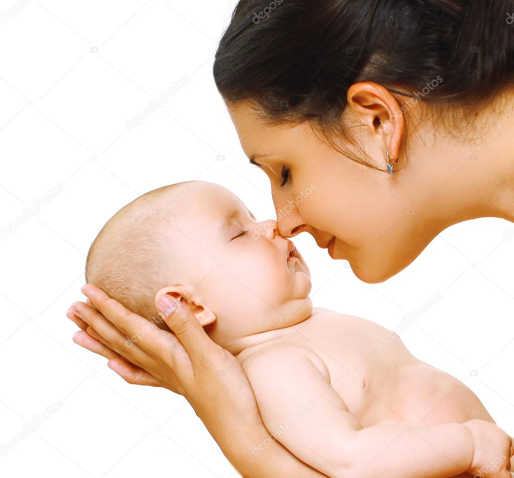 Closeup sensual mom and sleeping baby, tenderness, family