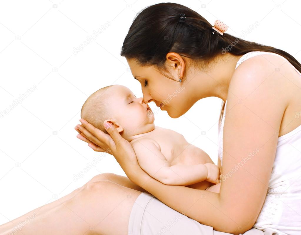 Sensual mom and sleep baby on the hands