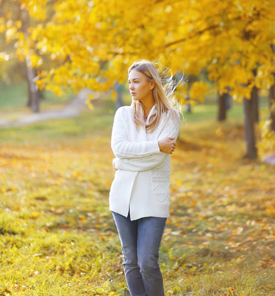 Hübsche sinnliche Mädchen in sonnigen Herbsttag — Stockfoto