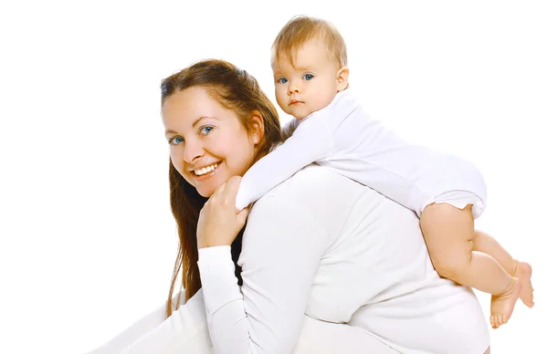 Stående mor och barn gör övning - sport-, fitness- och hea — Stockfoto