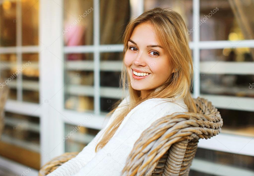 Portrait happy smiling woman outdoors