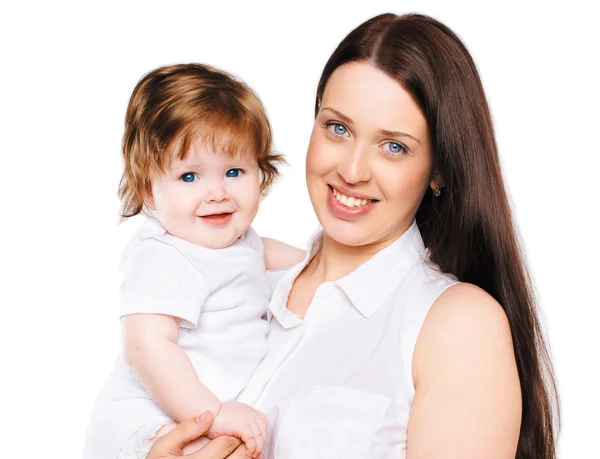 Retrato feliz família mãe com ela pouco bebê — Fotografia de Stock