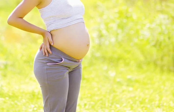 Pregnancy concept, the expectant mother outdoors in summer sunny Stock Picture