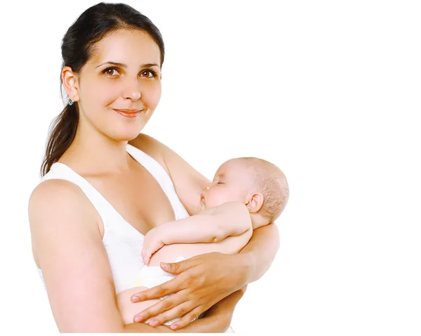 Lovely happy smiling mother with sleep baby — Stock Photo, Image