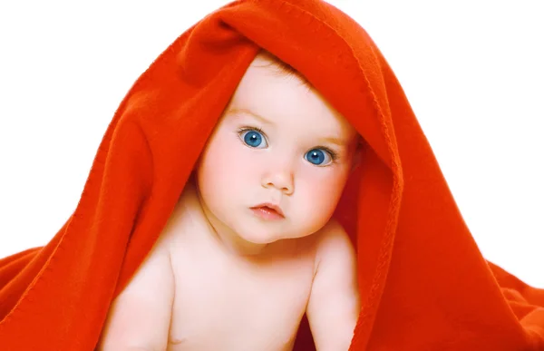 Portrait cute baby with towel on the head — Stock Photo, Image