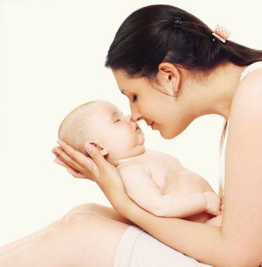Tatlı bebek yandan annesi uyku