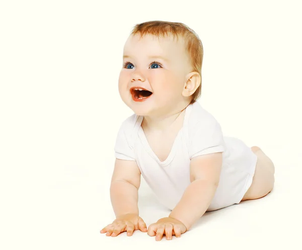 Positive funny baby on a white background — Stock Photo, Image