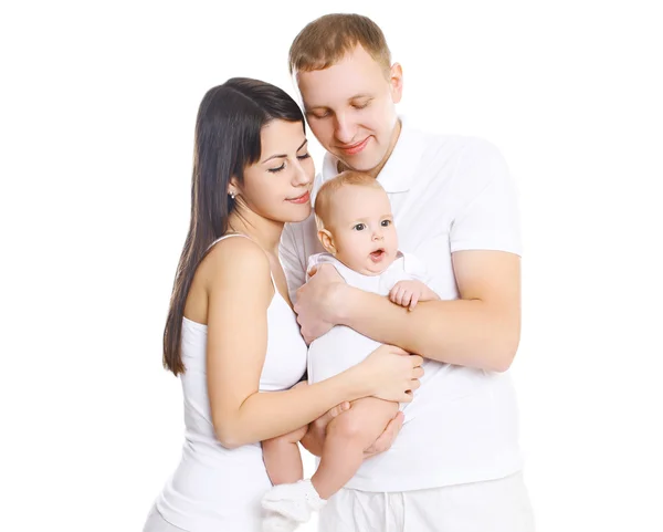 Feliz familia joven, retrato de los padres con bebé lindo — Foto de Stock