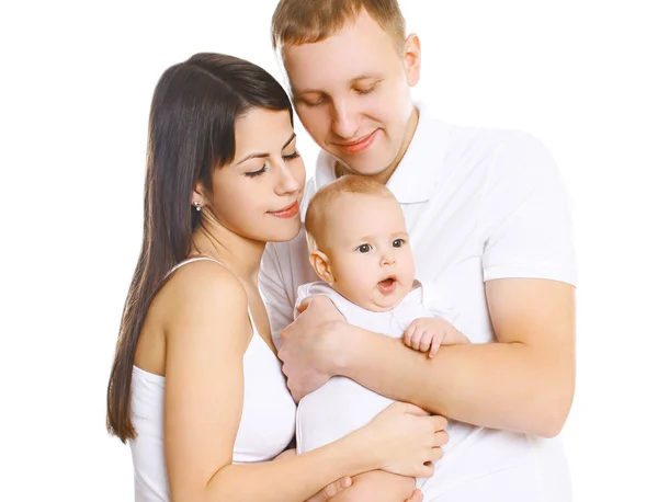 幸せな若い家族一緒にかわいい赤ちゃんを持つ親の肖像画 ロイヤリティフリーのストック画像
