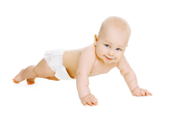 Porträt eines Babys in Windeln krabbelt auf dem Boden — Stockfoto