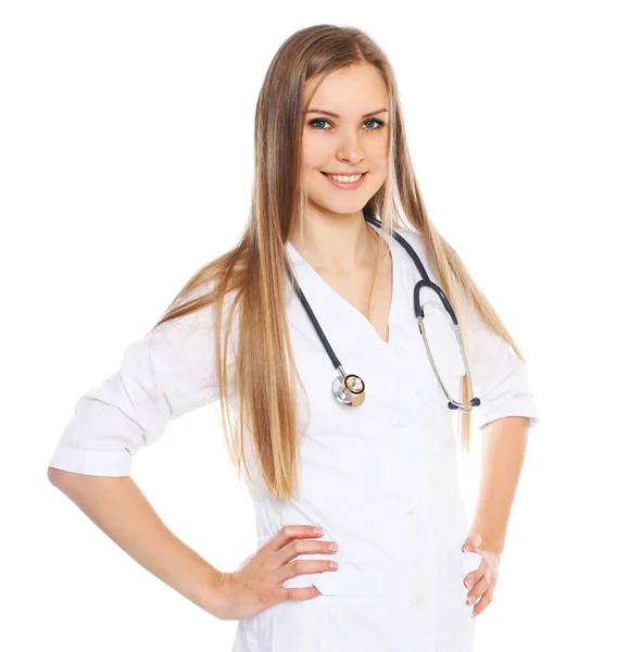 Vacker ung kvinna läkare med stetoskop — Stockfoto