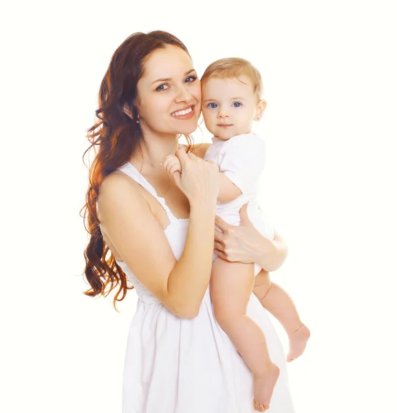 Portrait of happy mother holding on the hands baby — Stock Photo, Image