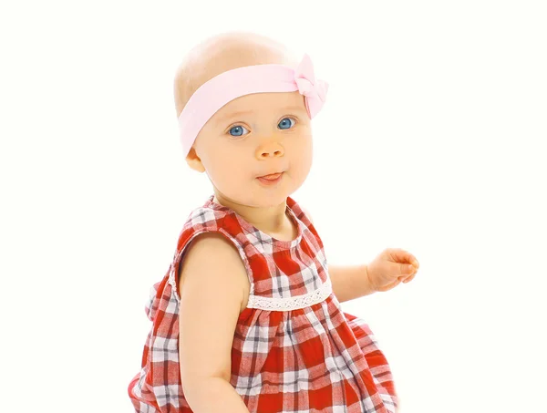 Retrato de bebé lindo niña en vestido con diadema —  Fotos de Stock