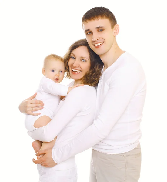 Boldog mosolygó fiatal család, apa-baba és az anya együtt — Stock Fotó