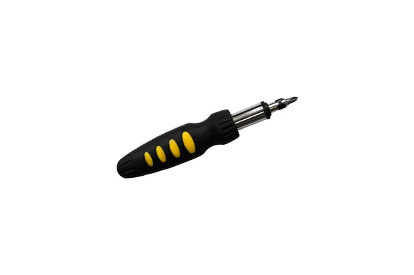 Black Yellow Screwdriver Multiple Heads Isolated White Background — Stock Photo, Image