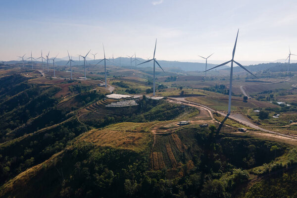 Wind Turbines Field Sunrise Concept Clean Energy Environment Electricity Industrial — Stock Photo, Image
