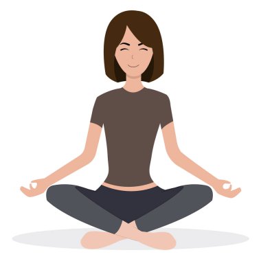 Kız yoga ile meşgul. Lotus pozisyonu. Gülümseyen kız. Vektör illüstrasyonu