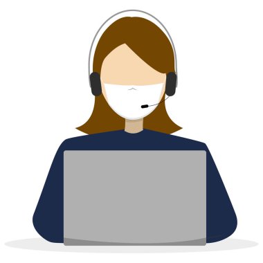 Kadın ve erkek dizüstü bilgisayarlarda çalışıyor, çevrimiçi çalışıyor sosyal mesafeyi koruyor, koronavirüs kavramını koruyor. Merkezi ara. Covid-19. resimleme.