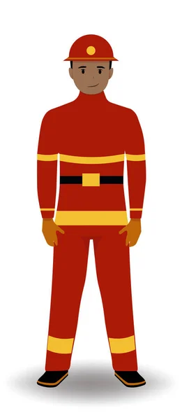 Brandweerman Geïsoleerd Een Witte Achtergrond Karakter Uniform Vectorillustratie — Stockvector