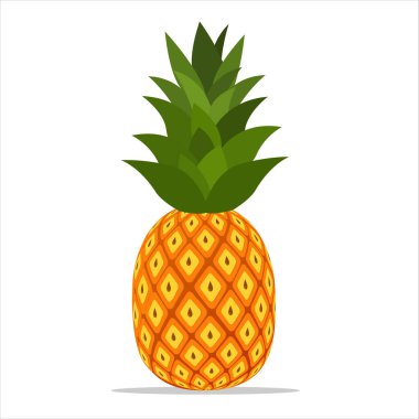 Beyaz arka planda izole edilmiş çizgi film ananası. Tropik meyve. Vektör illüstrasyonu