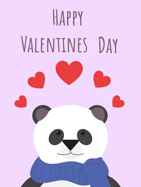 Portrait Cute Panda Valentine Day Card Cute Panda Wishes You — Stock Vector
