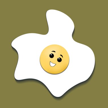 Kızarmış yumurta ikonu. Arka planda sevimli hacimli karikatür yumurta izole edilmiş. Gözleri ve gülüşü olan mutlu bir yumurta..