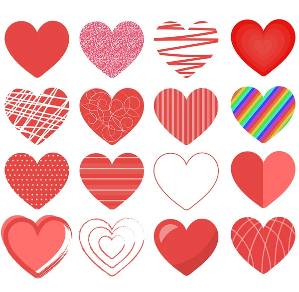 Olika Hjärtan För Alla Hjärtans Dag Klistermärken Hjärtan Isolerade Vit — Stock vektor