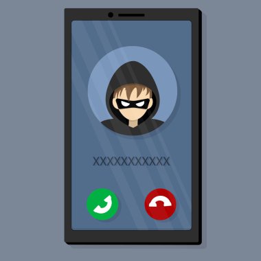 Incoming call from a scammer. A villain, a thief, wants to steal personal data and money. Vector illustration clipart