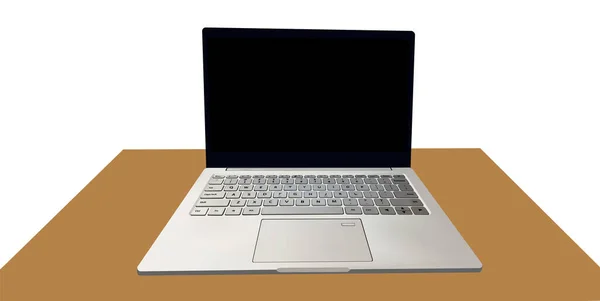 Illustratie Van Zilver Realistische Laptop Geïsoleerd Tafel Computer Met Het — Stockvector