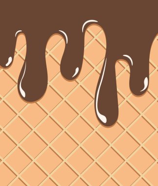 Waffle ve çikolata kremalı arka plan. Kartlar için dondurma arka planı, yazıtlar için arka plan, yaz geçmişi. Vektör illüstrasyonu.