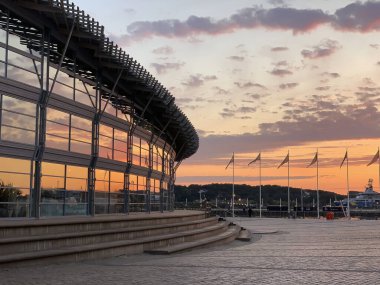 Goteborg, Sweden - June 10, 2019: Opera house in the harbour of Goteborg at sunset clipart