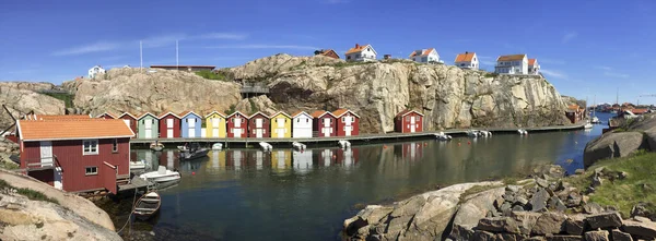 Smogen Sweden Червня 2017 Idyllic Colorful Fish Cabins Smogenbryggan Типовий — стокове фото