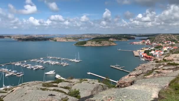 Fjallbacka Švédsko Června 2019 Panoramatický Pohled Skandinávskou Krajinu Pláž Fjallbacce — Stock video