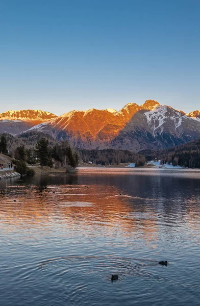 Moritz Svájc 2020 November Naplemente Svájci Moritz Tónál Graubunden Kantonban — Stock Fotó