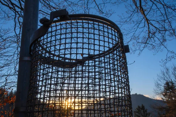 瑞士艾因内德恩 2020年11月25日 夕阳西下的太阳穿过自然界的垃圾箱 — 图库照片