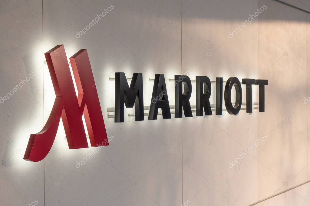 Zurich, Switzerland - January 10, 2021: Marriott Hotels Resorts is Marriott International's brand of full-service hotels and resorts