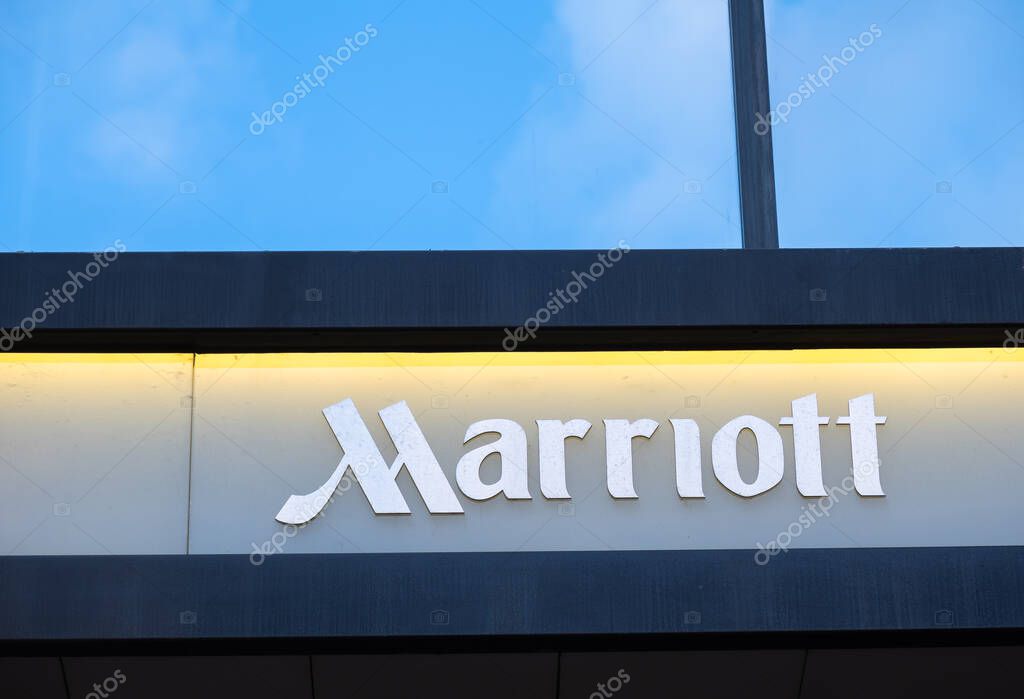Zurich, Switzerland - January 10, 2021: Marriott Hotels Resorts is Marriott International's brand of full-service hotels and resorts