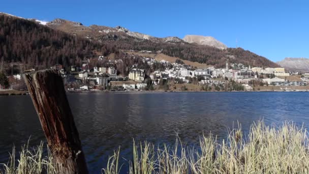 Moritz Jeziorem Jest Wysokogórskim Kurortem Engadine Szwajcarii Wysokości Około 1800 — Wideo stockowe