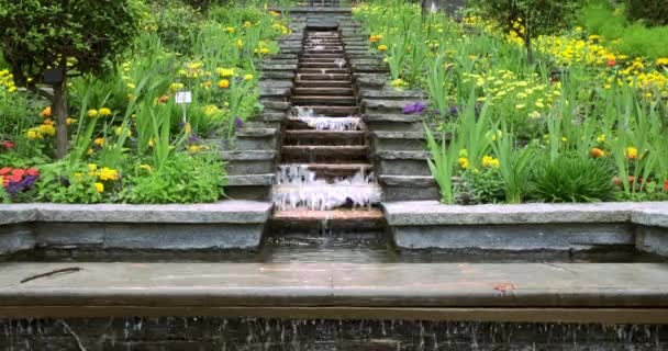 Νερό Σκάλες Στο Βοτανικό Κήπο Στο Νησί Insel Mainau Γερμανία — Αρχείο Βίντεο