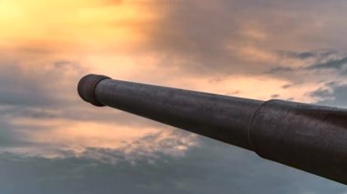 Utah ve Omaha Sahili yakınlarındaki Longues sur Mer, Normandiya 'da bir Alman sığınağının top mermisi fıçısıyla dramatik günbatımı zamanı..