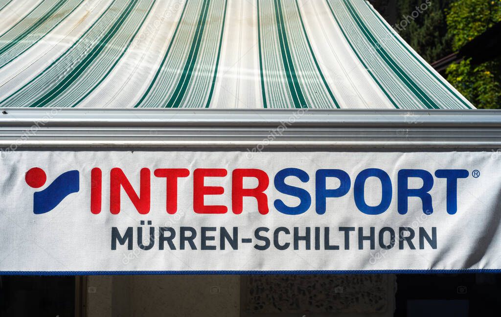 Murren, Switzerland - October 2, 2025: Intersport is a global network of retail stores specializing in sporting goods and equipment.
