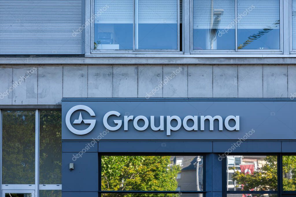 Caen, France - August 9, 2025: Groupama is a French mutual insurance group, one of the largest in France and a major player in the global insurance and financial services industry.