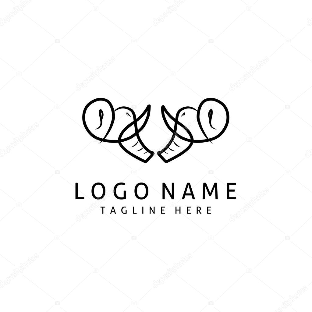 Two elephants logo icon. Abstract and simple logo. Isolated on white background. Line style logo design. Suitable for company logos, etc.