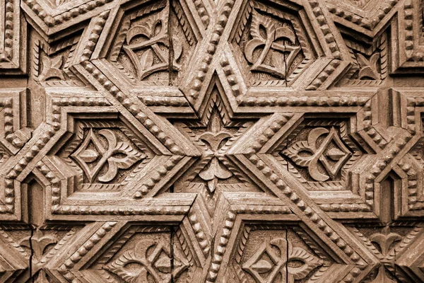 Sfondo Legno Intaglio Ornamento Modello Pannello Artigianale Decorativo Legno Star — Foto Stock