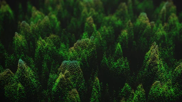 Gelombang Titik Hijau Abstrak Pohon Dengan Latar Belakang Gelap Hutan — Stok Foto