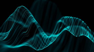 Parçacık dalgası. Gelecekçi nokta dalgası. Dinamik dalgalı soyut bir arkaplan. 3d oluşturma