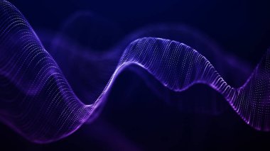 Parçacık dalgası. Gelecekçi nokta dalgası. Dinamik dalgalı soyut bir arkaplan. 3d oluşturma